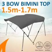 3 Bow 1.5m-1.7m Grey Boat Bimini Top Canopy Cover w/ Rear Poles & Sock
