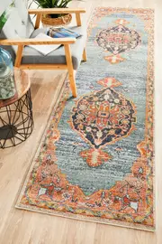 Abode Rug Culture Rust & Blue Vintage Look Aztec Runner Rug