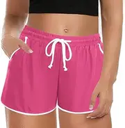 [IN'VOLAND] Women's Plus Size Swim Shorts Quick Dry Beach Boardshorts Swimwear Bottom Trunks with Pockets 2025, Rose Red, 28 Plus
