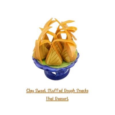 Clay Sweet Stuffed Dough Snacks Thai Dessert Ceramic Tray Buddha Statue Offering