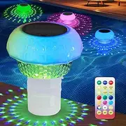 Pool Chlorine Tablet Floater with Solar Colorful Projection Lights, HAARAY Floating Chlorine Dispenser Tablet Holder for Pool Spa Hot Tub with Remote and Adjustable Release Fits 4x3 Tablets, 2PCS