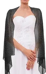[Holibanna] Women Rhinestones Shawls and Wraps Shine Chiffon Sparkly Scarf for Weddings Formal Evening Dresses Shawl Scarf, Black