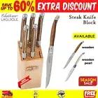 Laguiole Steak Knife Set Stainless Steel 6 Knives Wooden Block Stand Knife Set