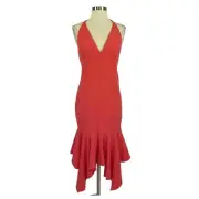 Aidan Mattox Women's Cocktail Dress Size 4 Coral Pink Backless High Low Halter