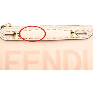 FENDI By The Way Boston 展示品 字母牛皮縫線提把粉色迷你手提/斜背包(正提把皮裂痕)