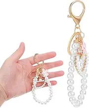 [NIYANGLE] Beaded Keychain Wristlet Elegant Faux Pearl Purse Charm Keychain Ornament Backpack Decorative Pendant Bag Charm, Multi