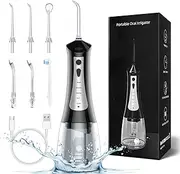 JOYYE Cordless Water Flosser for Teeth Cleaning, 300ML Portable Electric Water Flossers with 5 Modes & 6 Jet Tips for Braces Gums Teeth Cleaning, IPX7 Waterproof Oral Irrigator for Adults/Kids, Black