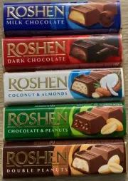 5PCS Ukrainian ROSHEN Chocolate with Fondant Filling, 1.51 oz/43 g Assorted