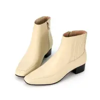 在飛比找蝦皮商城優惠-HERLS短靴 復古全真皮風琴鬆緊造型小方頭粗跟短靴 米色