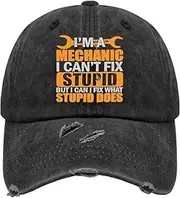 [Generic] I'm A Mechanic I Can't Fix Stupid Mechanic Trucker Hat Fishing Hats AllBlack Golf Hat Gifts for Grandpa Workout Cap
