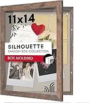 Americanflat Front Opening 11x14 Shadow Box Frame with Shatter-Resistant Glass - Silhouette Collection - Shadow Box Display Case for Tabletop and Wall Display - Rustic Brown