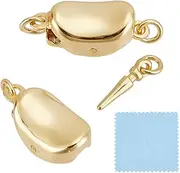 GOMAKERER 1Pc 925 Sterling Silver Necklace Clasp, 13x6x5mm Bean Shaped Box Clasps Extender Clasps End Clasps Connectors with 2 Loops for DIY Bracelet Necklace Jewelry, Golden