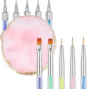 6 PCS in 1 Set Nail Art Palette with 5 Nails Art Dotting Tool Nails Polish Mixing Plate Finger Arts Tray Tiny Brush Double-Ended Finger Arts Brushes Kit for DIY Home Salon Makeup Display Board