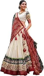 [infloura] Lehenga Choli For Womens And Girls Tussar Silk Fabric With Floral And Patola Print With Foil Work Chaniya Choli Off White Color
