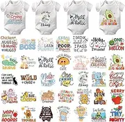 Baby Iron On Transfers Kit - 36 Pcs Cute Animal Heat Transfers Stickers Patches Onesie Decorating Baby Shower Iron On Patches Decals for Kids T-Shirt Decor Hoodie Bibs Bodysuit Clothing DIY Crafts
