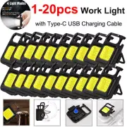 Mini 800LM COB LED Flashlight Work Light USB Rechargeable Torch Keychain Lamp