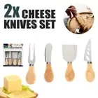 2 Sets Cheese Knives Oak Bamboo Wood Handle Slicer Kit Cheese Knifes Kitchen AU
