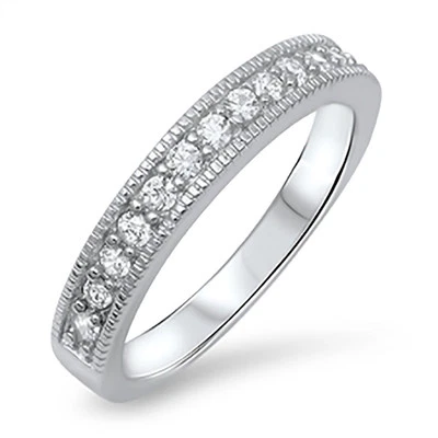 Sterling Silver 925 CZ Antique Women's Anniversary Wedding Band Ring Size 5-10