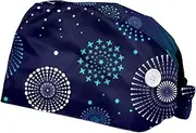 [FVQL] 2PCS Nursing Caps Scrub Caps Women Scrub Hat, City Night Fireworks