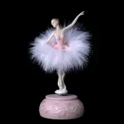 Feather Skirt Ballerina Rotating Music Box Figurine,White and Pink Manual Contro
