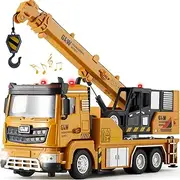 TUZT Construction Crane Truck Toy for Boys - 1:40 Alloy Realistic Crane Pull Back Truck with Lights and Sound, Perfect Birthday for Kids Ages 3-8