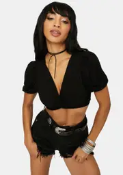 Drawing A Blank Puff Sleeve Crop Top