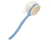 Body scrub brush with bristles and loofah, body scrub brush for shower, sponge brush with long handle