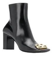 Balenciaga Square Toe BB Gold Metal Logo Black Leather Short Ankle Boots 39.5