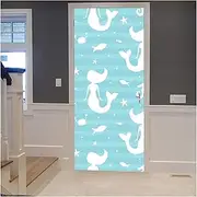 Door Stickers 3D Ocean Fish School Door Stickers The Underwater World Decals Wallpaper Marine Life Poster Mural Living Room Bedroom Decor(T,90x200cm)