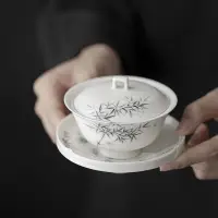 在飛比找蝦皮商城精選優惠-竹子三才蓋碗功夫茶具復古家用陶瓷泡茶碗單個蓋碗杯【A372】