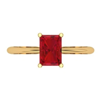 1.0Ct Radiant Cut Ruby Solid 14K/18K Gold Solitaire Engagement Promise Ring