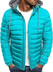 [JEShifangjiusu] Men's Waterproof and Warm Sports Coat Waterproof Winter Ski Coat with Hat, Lake Blue, 3XL