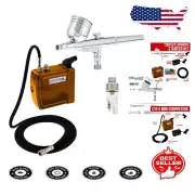Versatile Gravity Feed Airbrush Kit with Portable Gold Mini Compressor - 110V