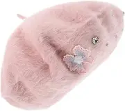 [JEWEDECO] Bow Beret Cute Hats for Women Beret Fluffy Hat Pink Faux Wool