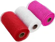 3 Rolls Sheer Heart Patterned Tulle Ribbon Romantic Decorative Wrap for Wedding Valentines Day Crafts