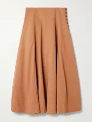 [Ulla Johnson] Ulla Johnson - Cedar Button-detailed Crinkled-shell Midi Skirt - Brown - US0 US 0 Brown