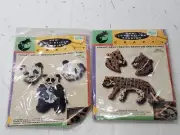 Crafty Long-stitch Beading Craft Kit Leopards Panda Bear Earrings Brooch Vtg