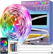[Cozylady] LED Light Strip 5M,16.4ft USB RGB Strip Lights with Remote, Multi-Colour LED Light Strips Kit Music Sync 5050 LED 5V RGB Light Bluetooth APP Control for Home TV Party Christmas Halloween