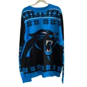 NWT NFL Carolina Panthers Blue Black Argyle Logo Ugly Christmas Sweater Size 2XL