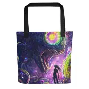 Psychedelic Sci-fi Alien Jungle Planet Encounter Tote bag