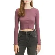 BDG Urban Outfitters Mauve Camilla Long Sleeve Cotton Ruffle Trim Crop Top M 6/8