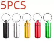 5Pcs Outdoor Pill Box Keychain Medicine Case Bottle Drug Holder Container Alloy