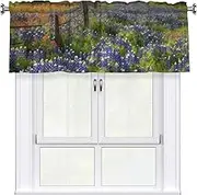 LHBWCVN Texas Bluebonnets Scenery Valances for Windows, Rod Pocket Window Treatment Drapes Farmhouse Kitchen Curtains Short Blackout Window Curtains for Living Room Bedroom Decor 54x18 Inch
