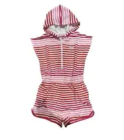 Hunter for Target Girls Hooded Short Sleeve Romper - Pink/Red Stripes XL