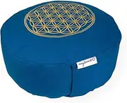 Yoga Cushion Meditation Cushion with Embroidery Flower of Life 33 x 15 cm for Beginners and Experienced Organic Spelt Husks Filling Cover and Ticking Cotton Washable (Turquoise