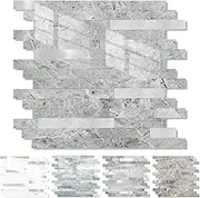 Yipscazo 10 Sheets Peel and Stick Stone Metal Tile Backsplash, Stick on Tiles for Backsplash Kitchen, Bathroom, Laundry Room, Camper, Fireplace (12'' X 12'', Polished Gray)
