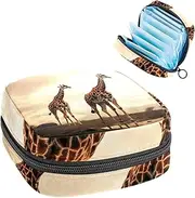Period Bag,Sanitary Napkin Storage Bag,African Grassland Two Giraffes,Tampon Holder for Purse