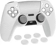 PlayVital Upgraded Silicone Cover Skin for ps5 Controller with 6 Thumb Grips & 2 Stickers, Compatible with Charging Dock, 3D Studded Edition Anti-Slip Shockproof Controller Grip Case, Clear White
