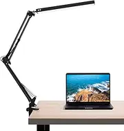 LED Desk Lamp, Swing Arm Desk Lamps with Clamp, Eye-Care Architect Desk Lights, 3 Color Modes & 10 Adjustable Brightness Levels, Table Lamps with Memory Function, Desk Lamp for Home Office(Black)