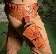 WESTERN 44/45 LEATHER HOLSTER GUN BELT HAND COWBOY REVOLVER PISTOL SELLER USA